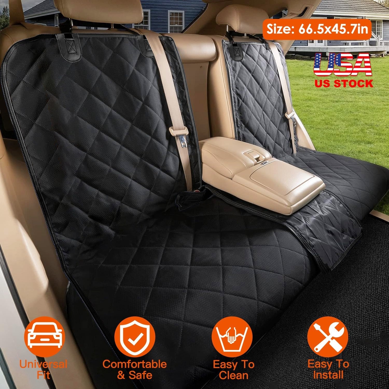 Waterproof Dog Car Seat Cover with Safety Belt - Heavy Duty Rear Seat Protector