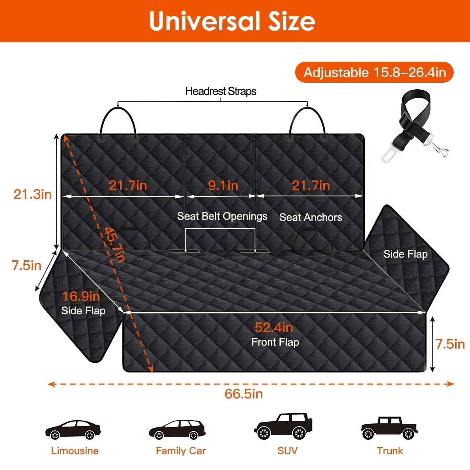 Waterproof Dog Car Seat Cover with Safety Belt - Heavy Duty Rear Seat Protector
