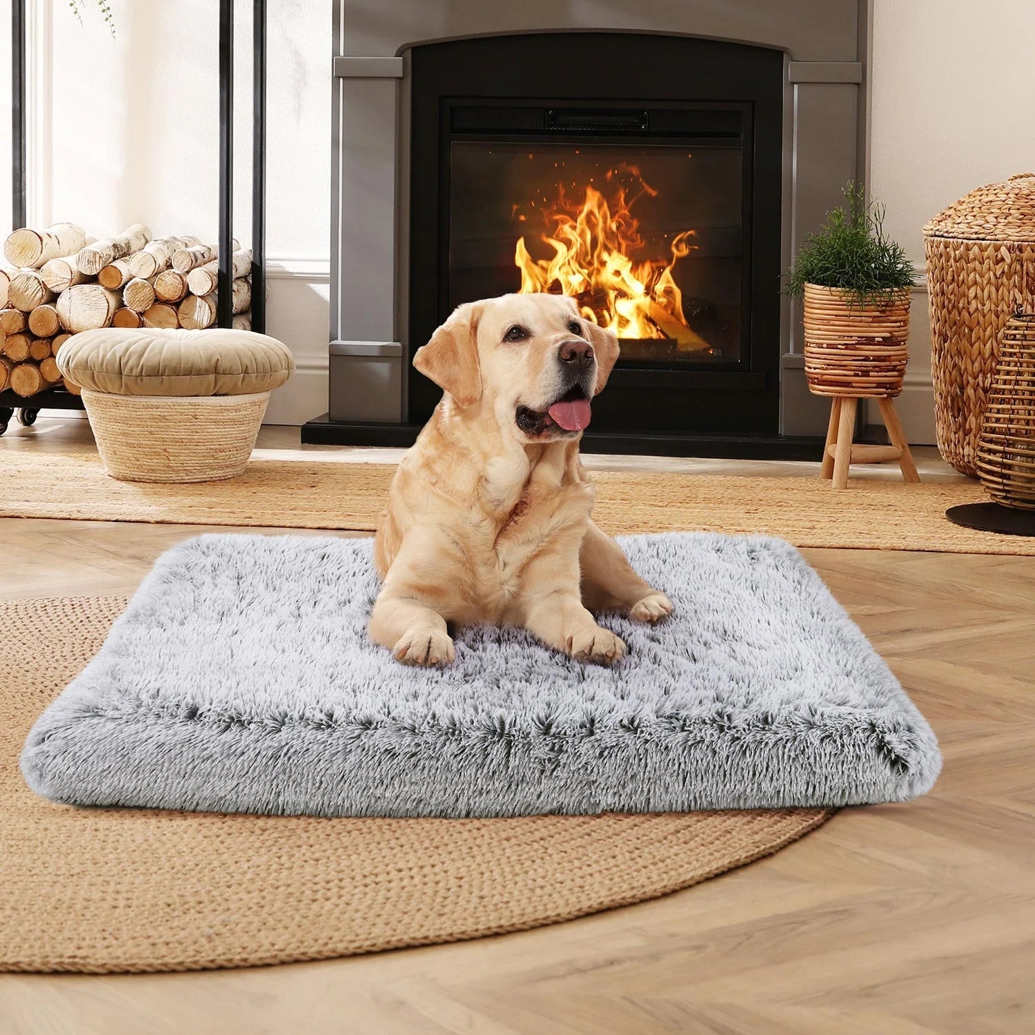 Large Dog Bed – Soft Gray Plush Mat