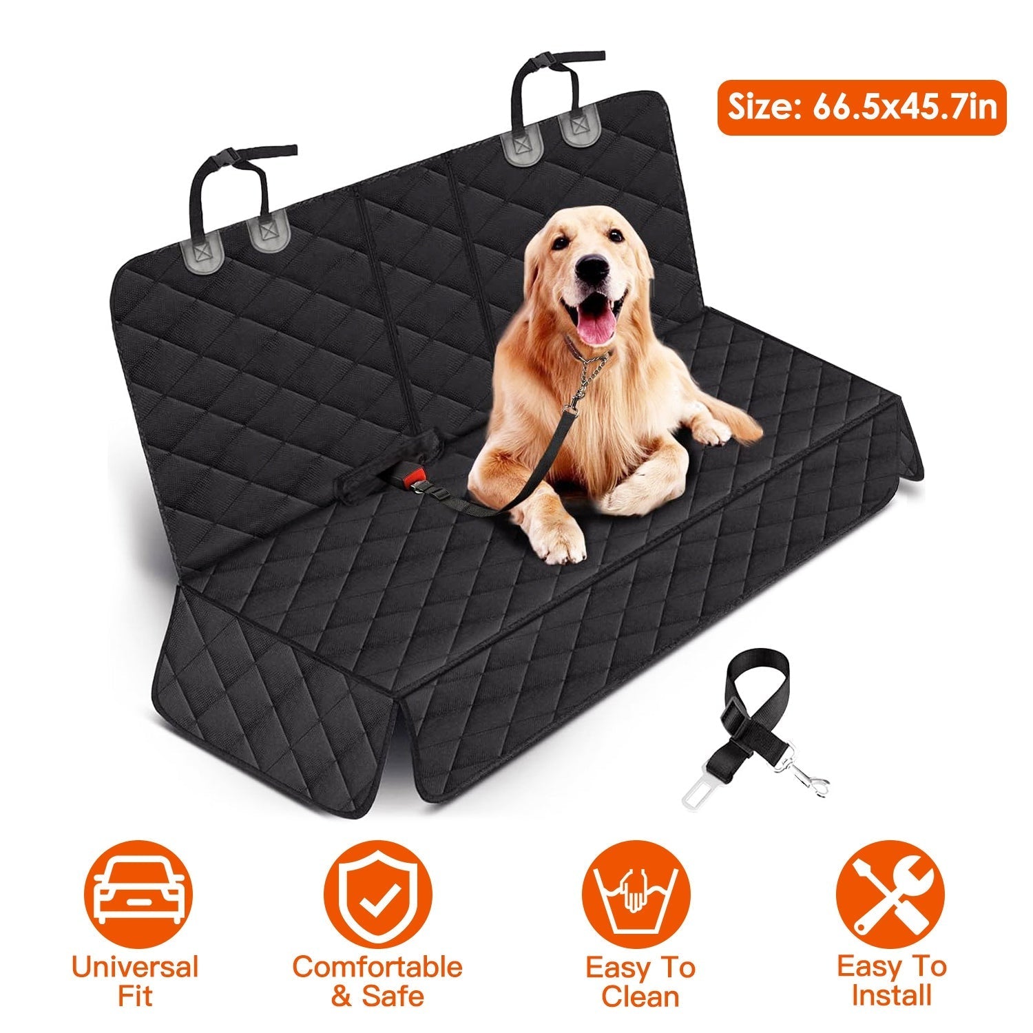 Waterproof Dog Car Seat Cover with Safety Belt - Heavy Duty Rear Seat Protector