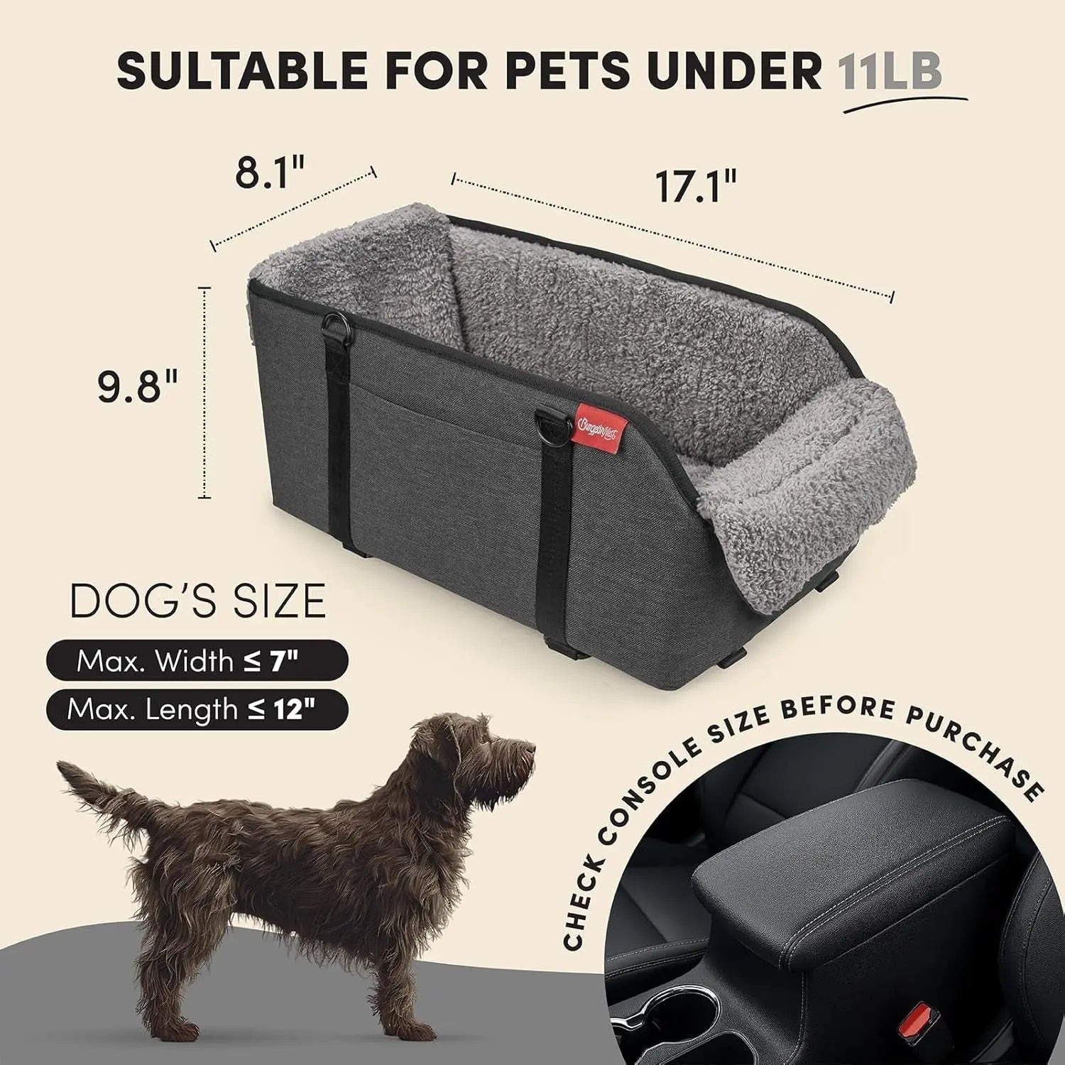 Center Console Dog Booster Seat for Small Dogs