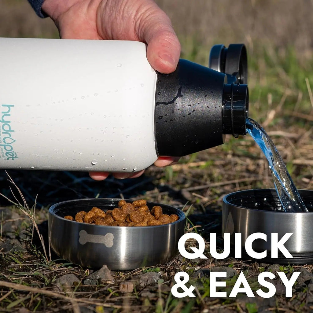 Insulated Dog Travel Water Bottle with Food Bowl