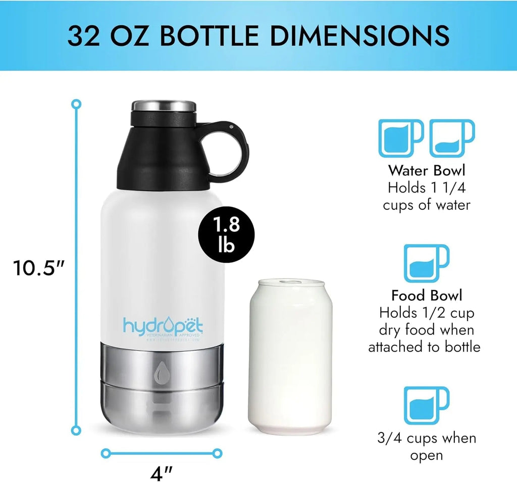 Insulated Dog Travel Water Bottle with Food Bowl
