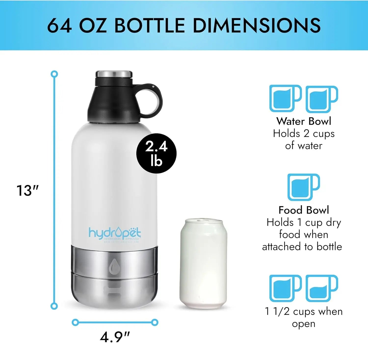Insulated Dog Travel Water Bottle with Food Bowl
