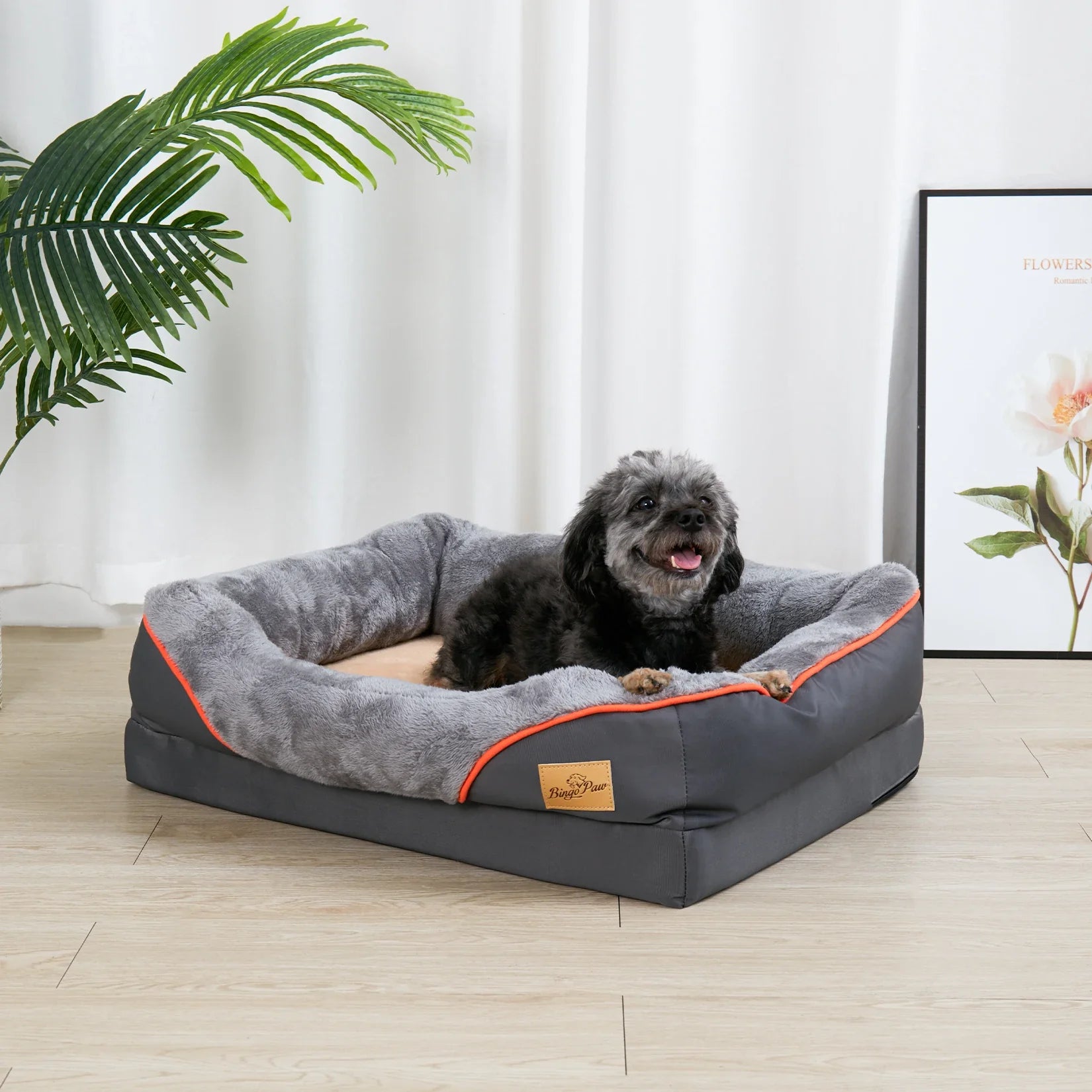 Orthopedic Dog Bed with Cotton-Padded Bolster, Removable Washable Cover – Non-Slip Waterproof Bottom (L, XL, 2XL, 3XL)