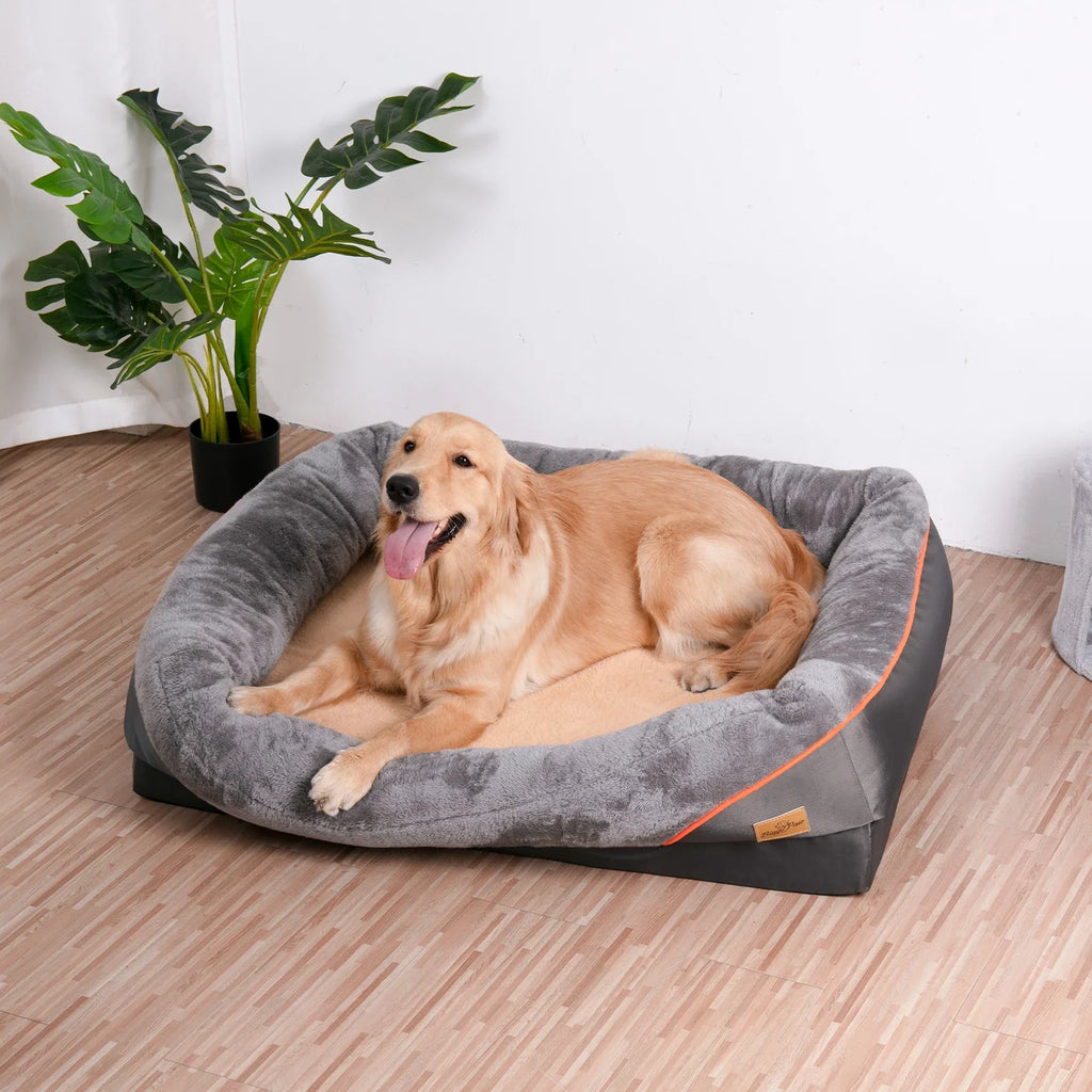 Orthopedic Dog Bed with Cotton-Padded Bolster, Removable Washable Cover – Non-Slip Waterproof Bottom (L, XL, 2XL, 3XL)