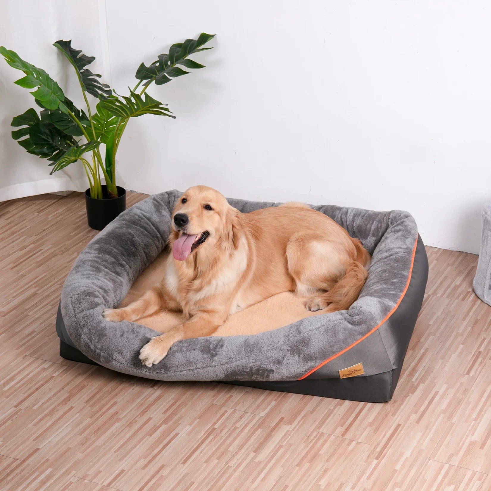 Orthopedic Dog Bed with Cotton-Padded Bolster, Removable Washable Cover – Non-Slip Waterproof Bottom (L, XL, 2XL, 3XL)