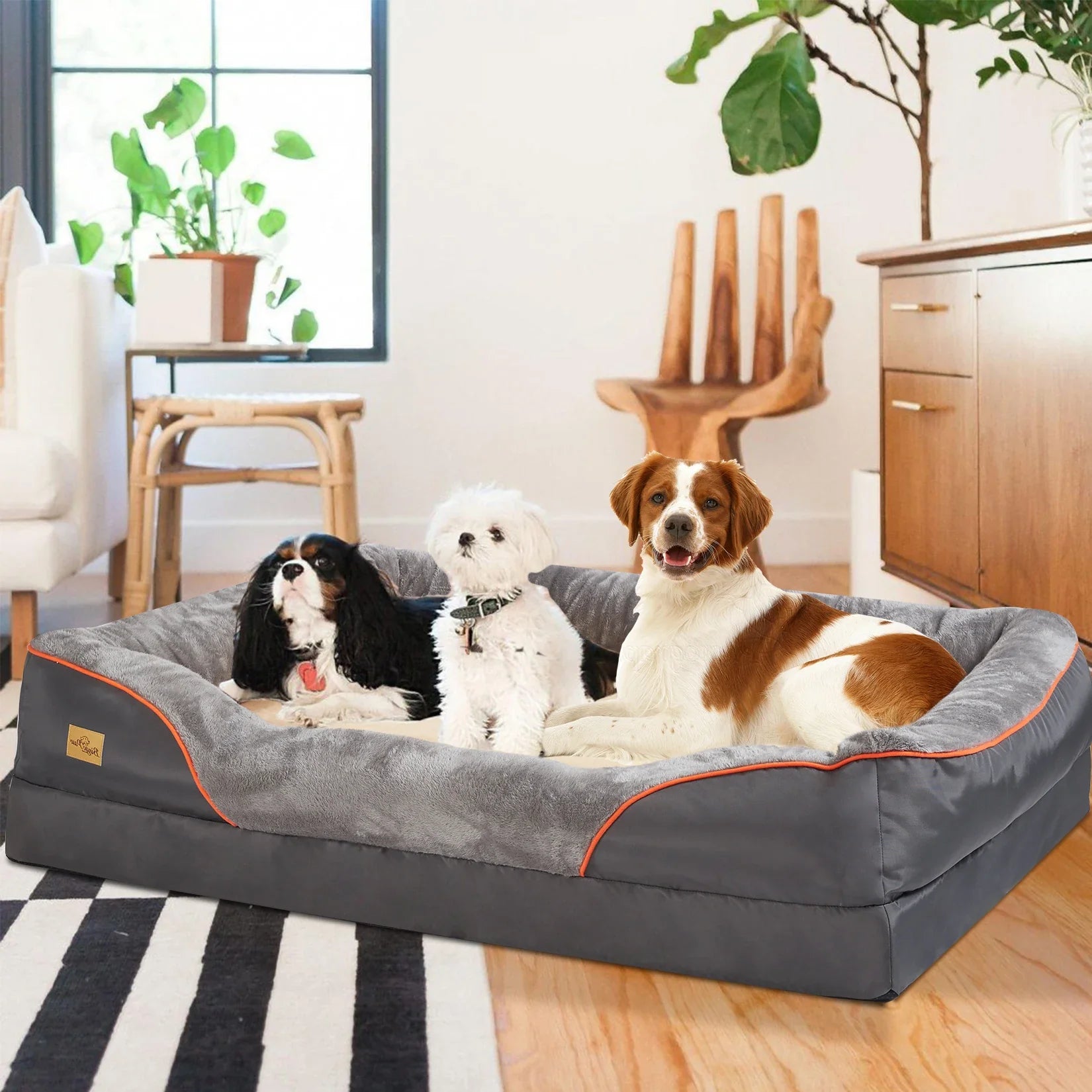 Orthopedic Dog Bed with Cotton-Padded Bolster, Removable Washable Cover – Non-Slip Waterproof Bottom (L, XL, 2XL, 3XL)