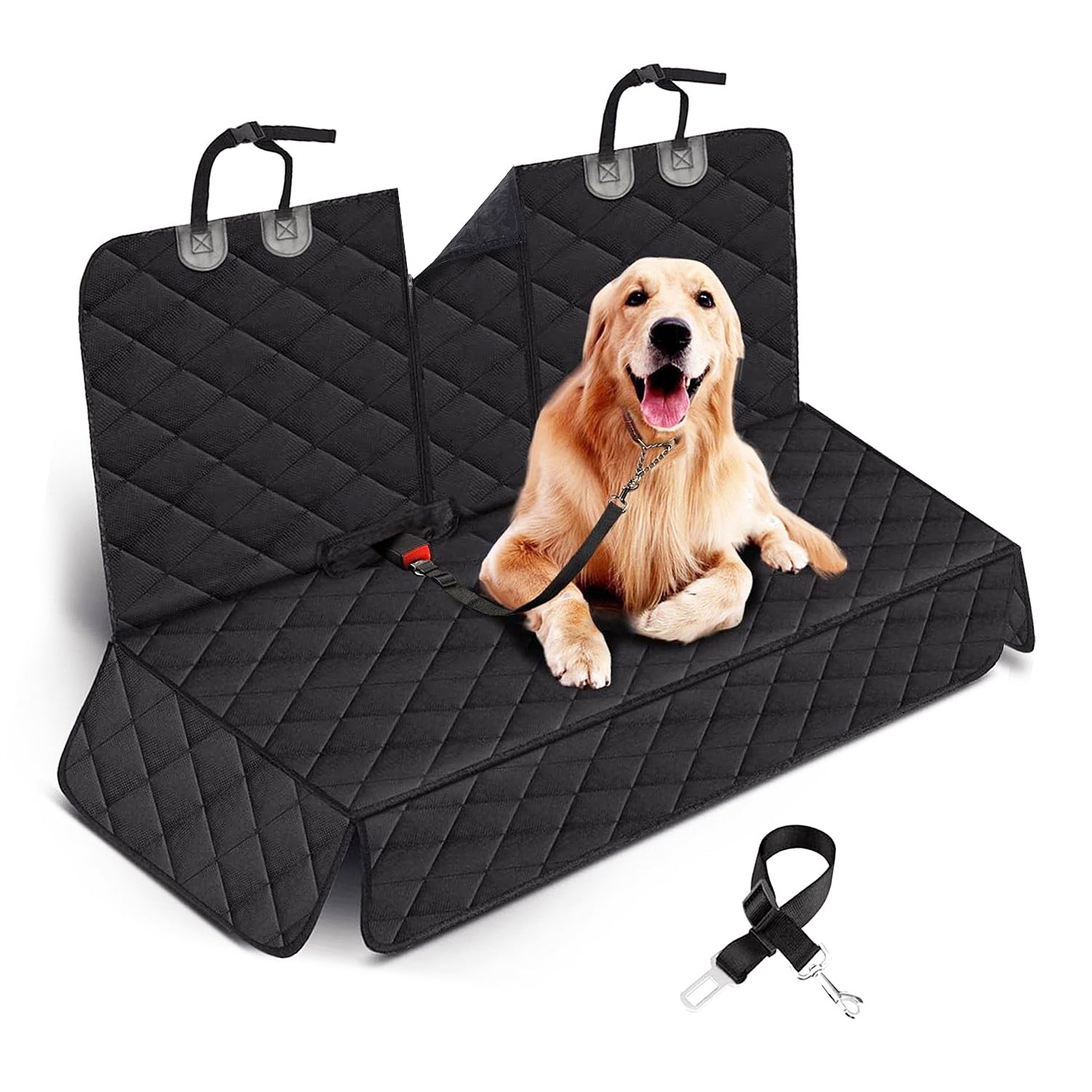 Waterproof Dog Car Seat Cover with Safety Belt - Heavy Duty Rear Seat Protector