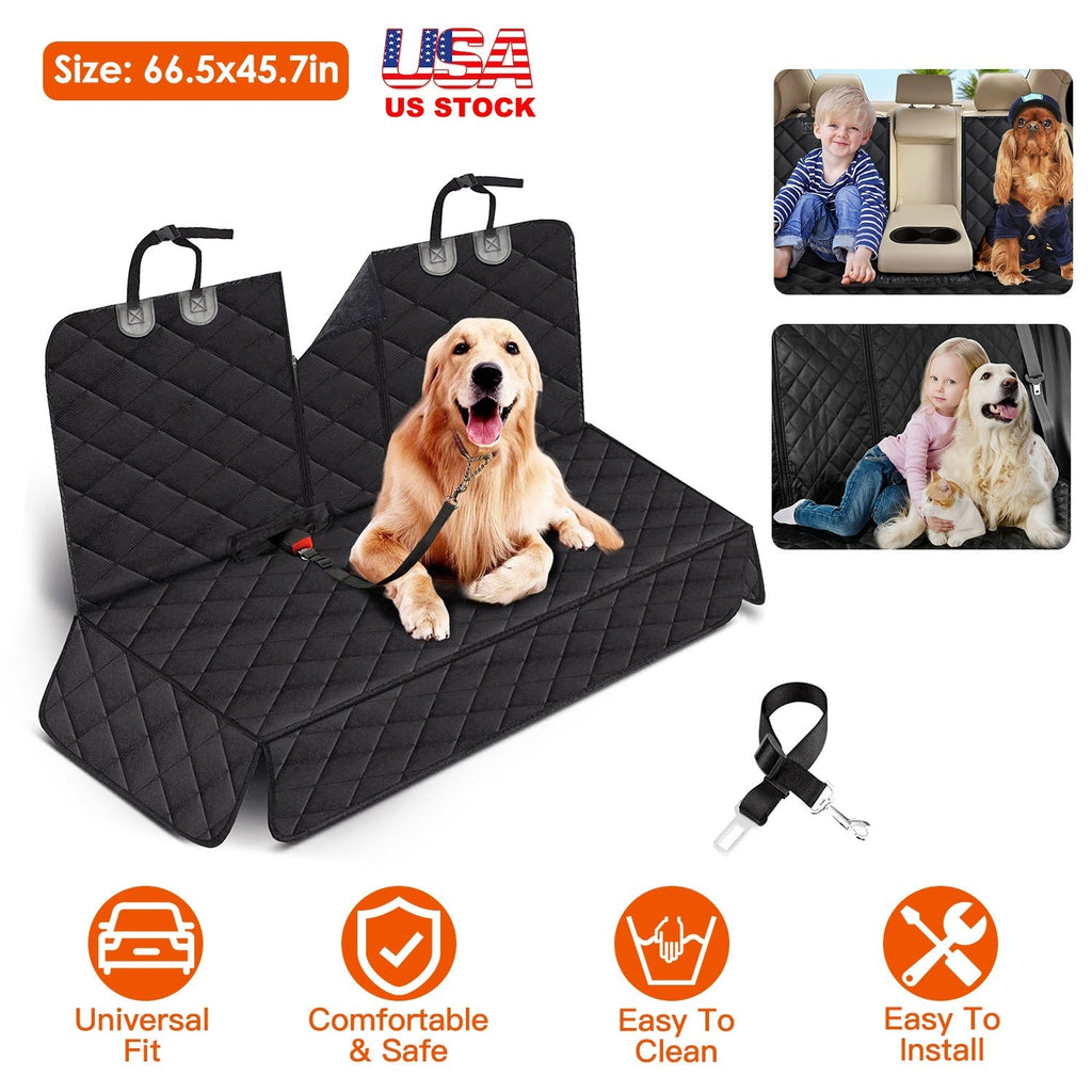 Waterproof Dog Car Seat Cover with Safety Belt - Heavy Duty Rear Seat Protector
