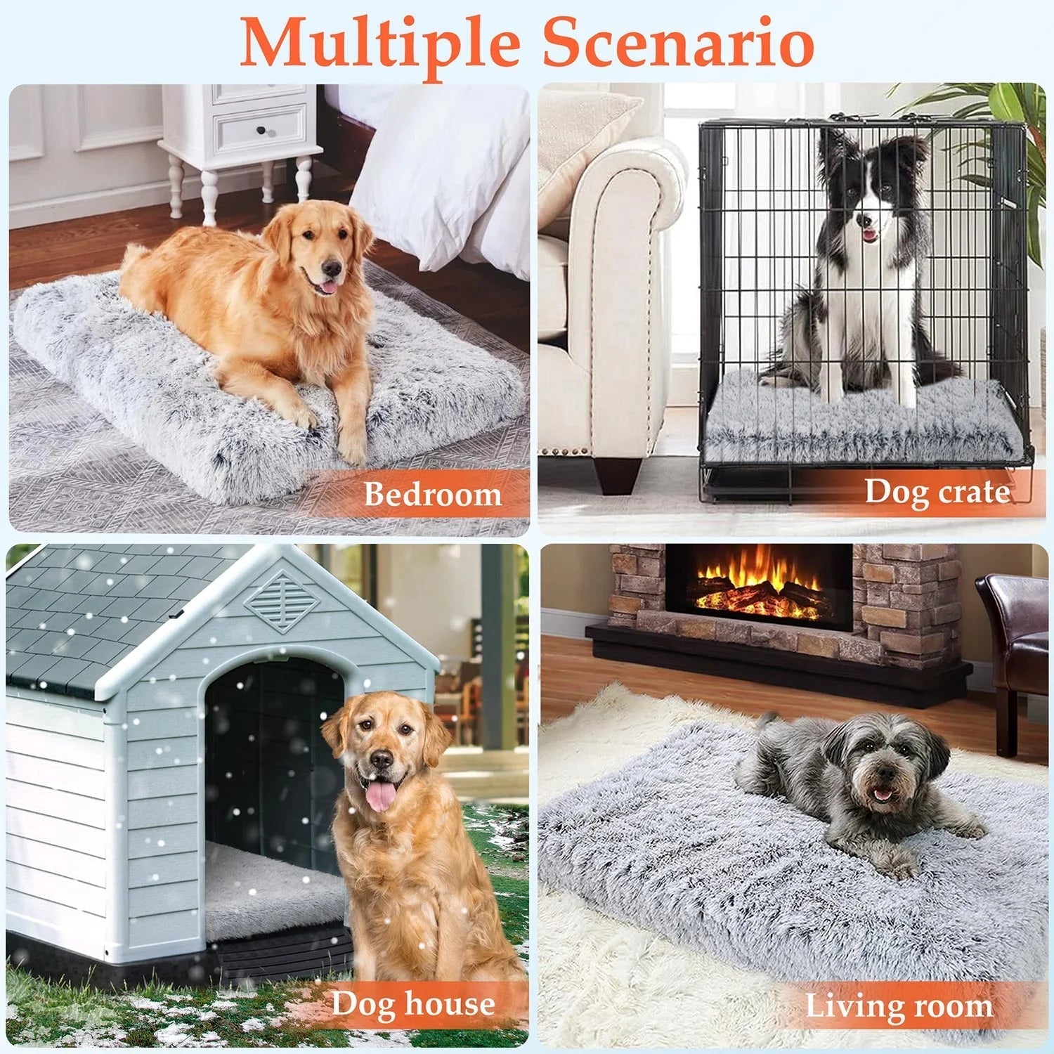 Large Dog Bed – Soft Gray Plush Mat