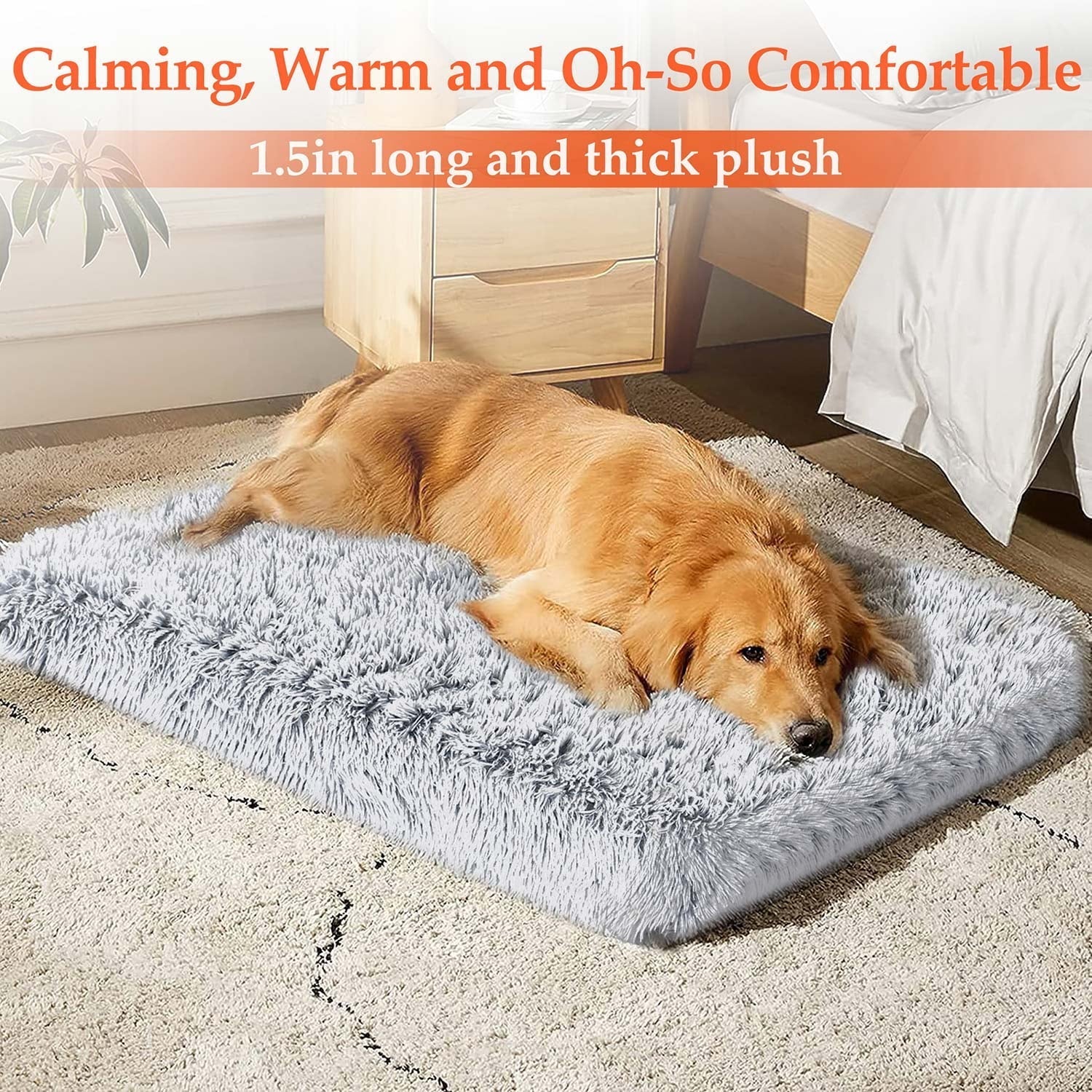Large Dog Bed – Soft Gray Plush Mat