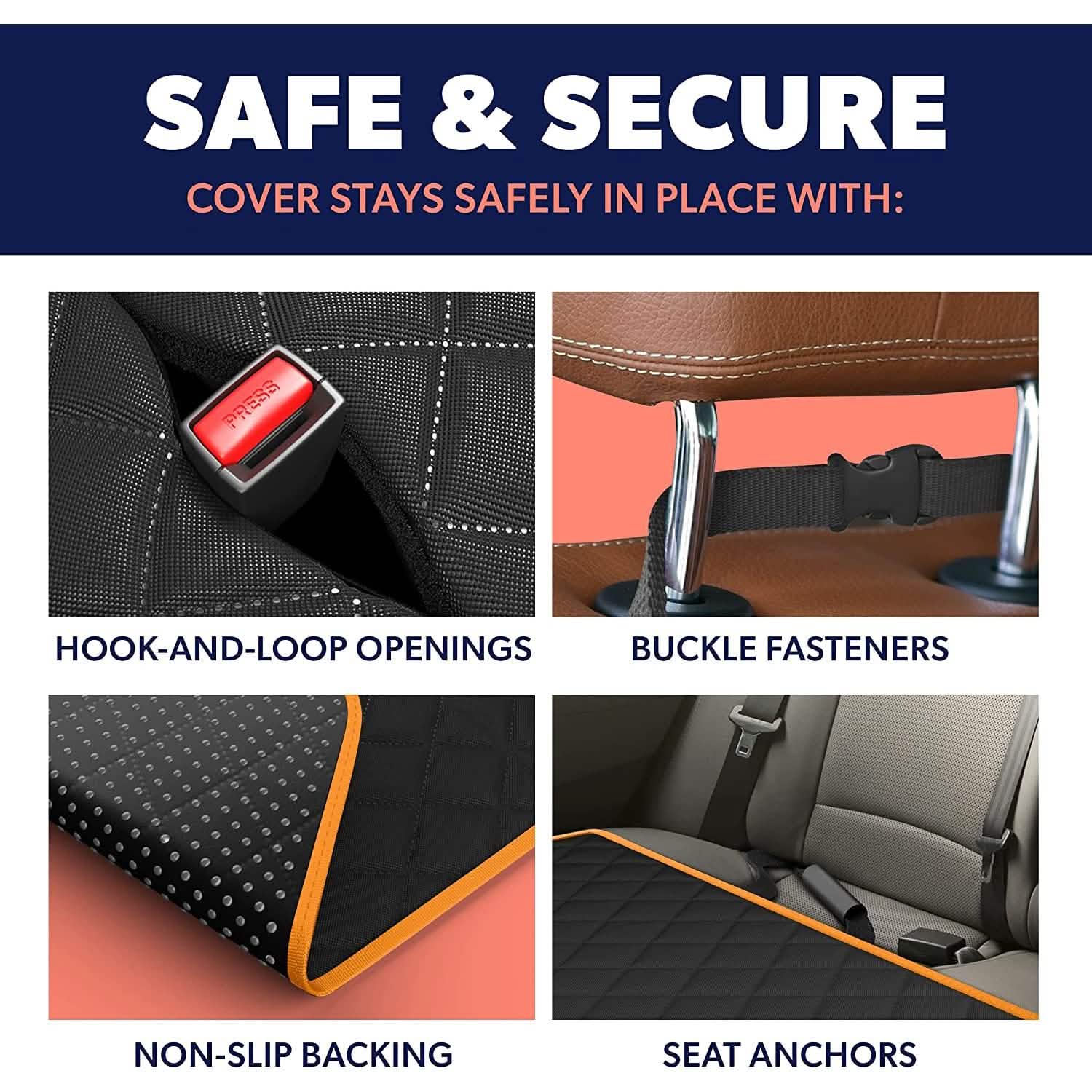 Dog Rear Seat Cover Hammock - Waterproof Anti-Scratch Non-Slip Pet Car Protector