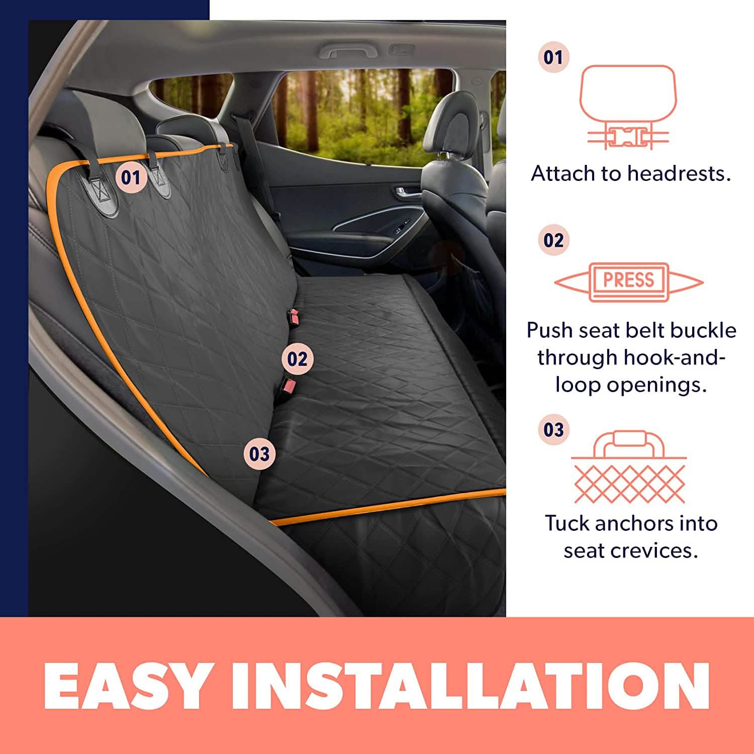 Dog Rear Seat Cover Hammock - Waterproof Anti-Scratch Non-Slip Pet Car Protector