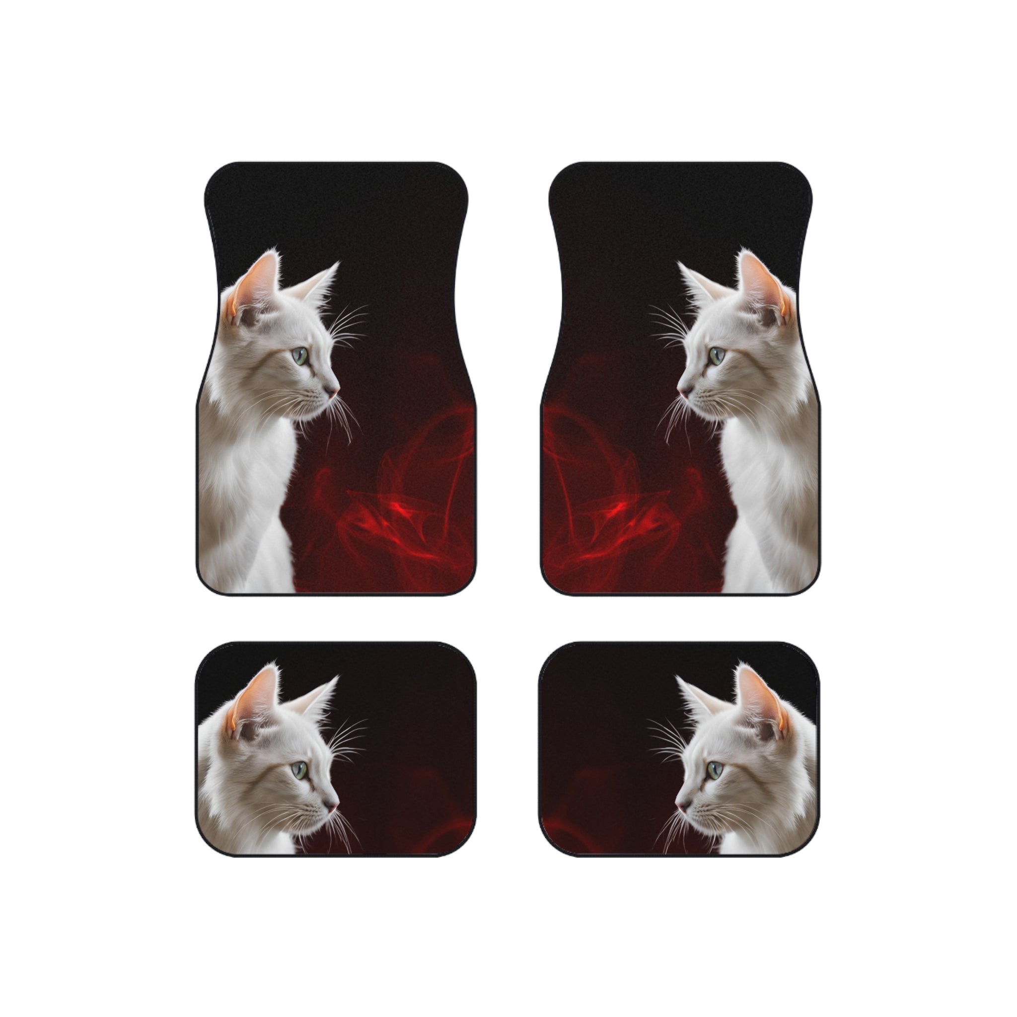 Elegant White Cat Car Mats - Set of 4 - Stylish Auto Accessories for Pet Lovers