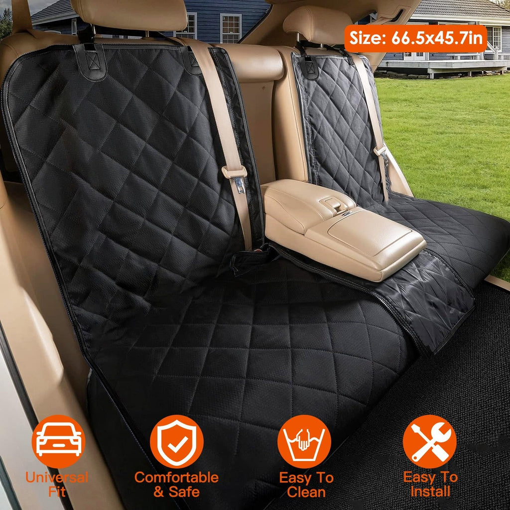 Waterproof Dog Car Seat Cover with Safety Belt - Heavy Duty Rear Seat Protector