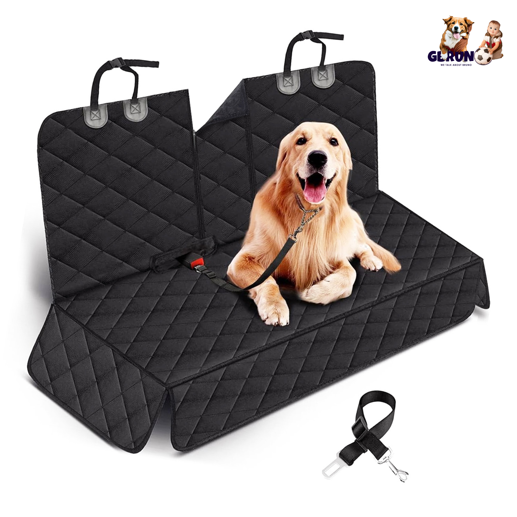 Waterproof Dog Car Seat Cover with Safety Belt - Heavy Duty Rear Seat Protector