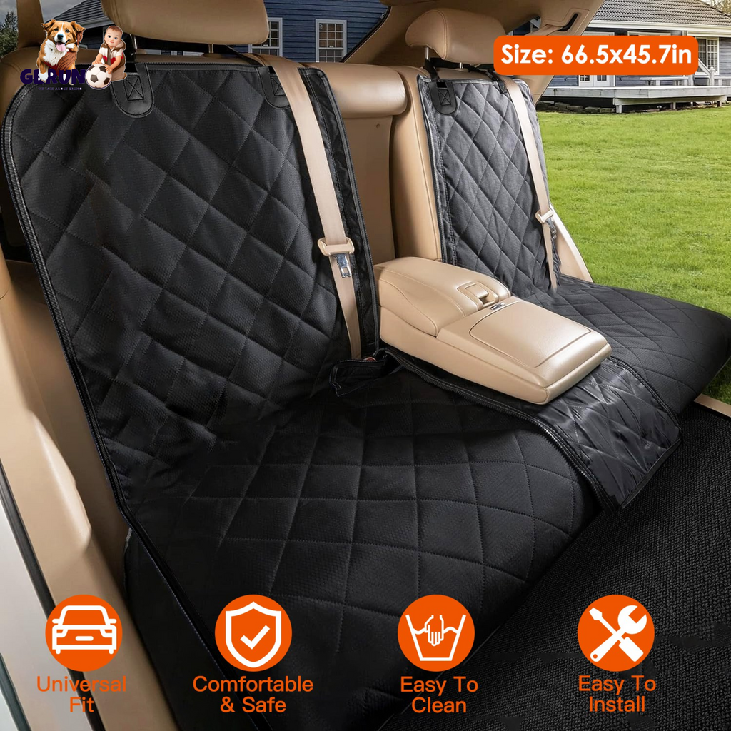 Waterproof Dog Car Seat Cover with Safety Belt - Heavy Duty Rear Seat Protector