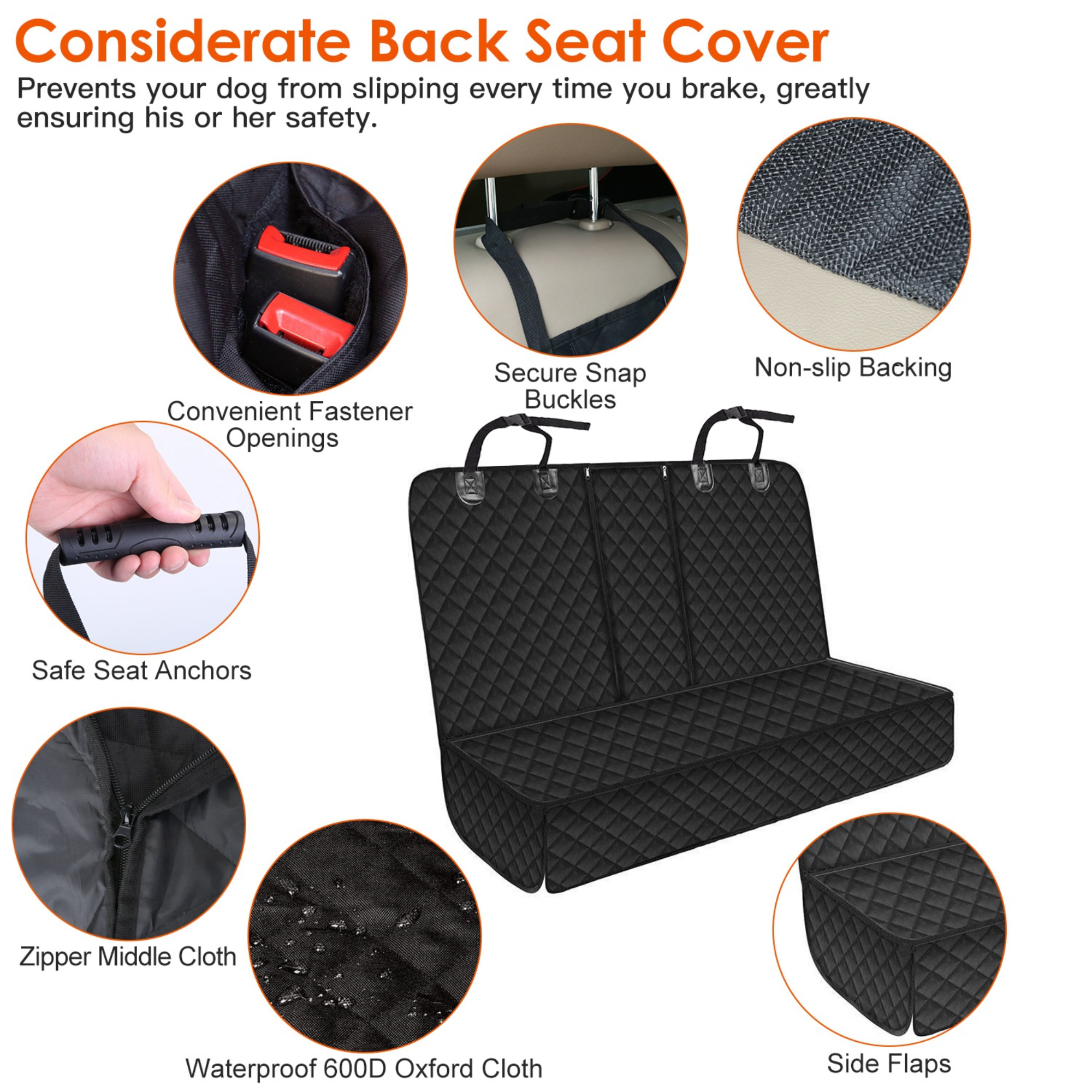 Waterproof Dog Car Seat Cover with Safety Belt - Heavy Duty Rear Seat Protector