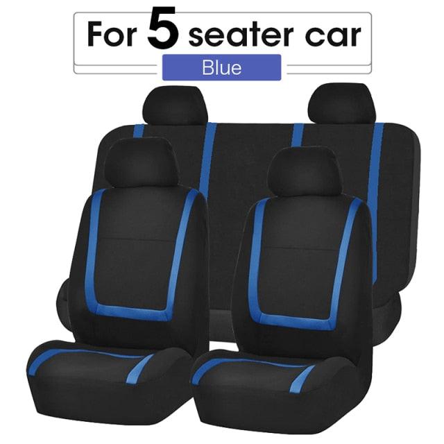 Full Set Flat Cloth Car Seat Covers - Front & Rear Split Bench Universal Fit
