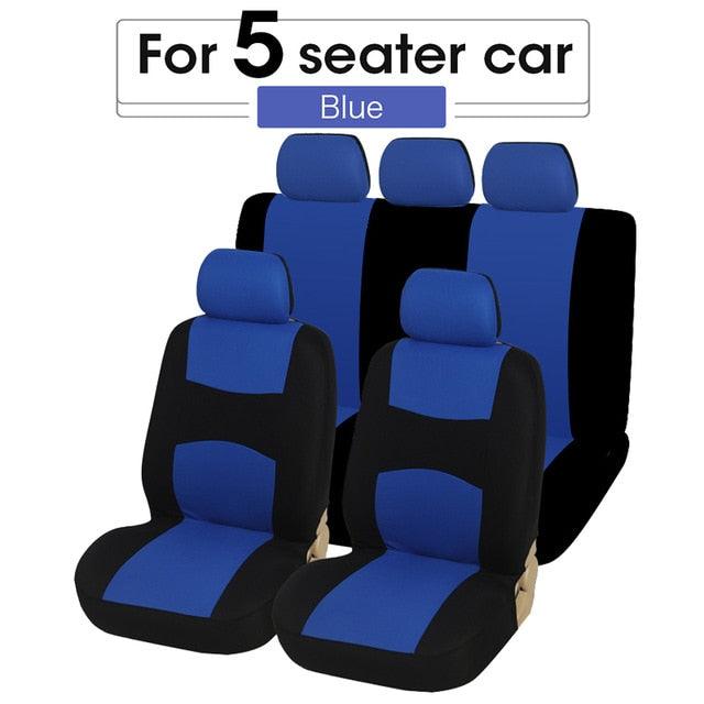 Full Set Flat Cloth Car Seat Covers - Front & Rear Split Bench Universal Fit