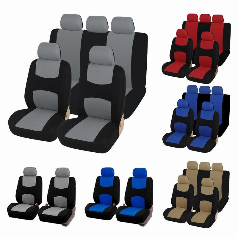 Full Set Flat Cloth Car Seat Covers - Front & Rear Split Bench Universal Fit
