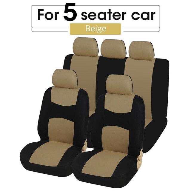 Full Set Flat Cloth Car Seat Covers - Front & Rear Split Bench Universal Fit