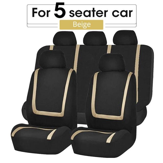 Full Set Flat Cloth Car Seat Covers - Front & Rear Split Bench Universal Fit